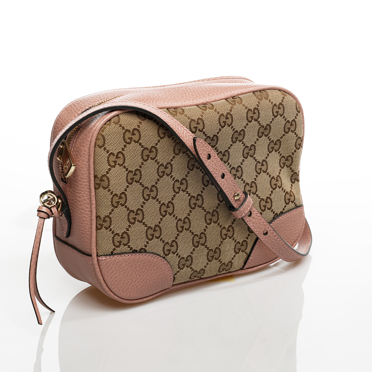 Gucci - GG Supreme Canvas&Pink Leather Bree Crossbody Bag